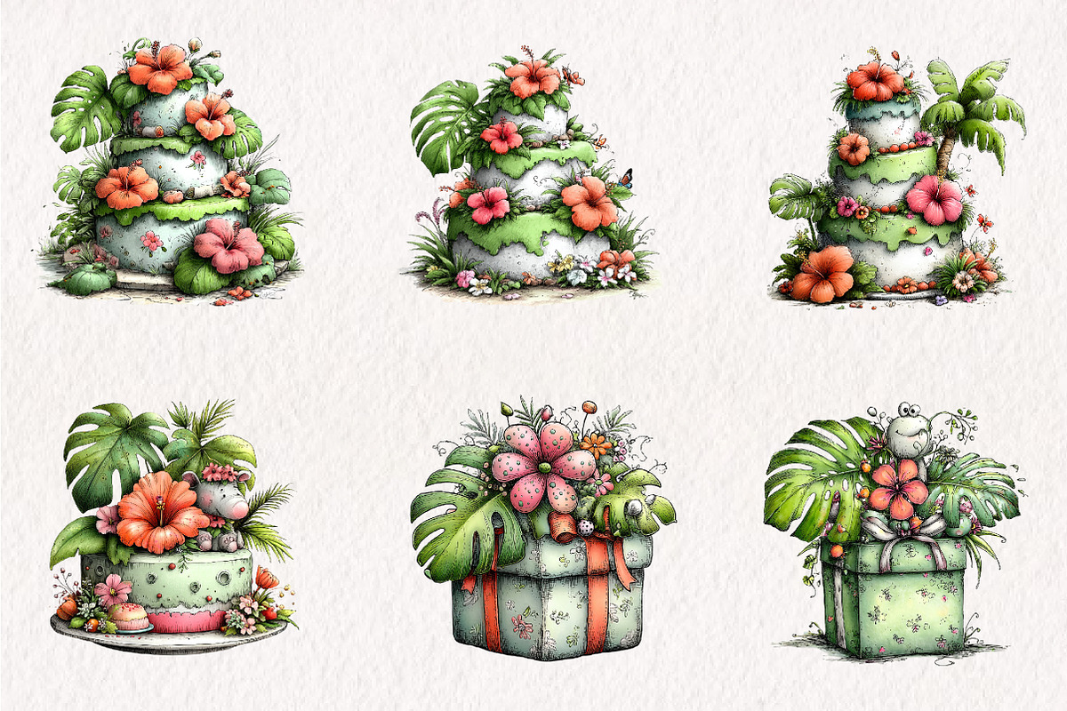 Tropical Lush Green Birthday Clipart, an Illustration by CreationArt (Photo 4 of 10)