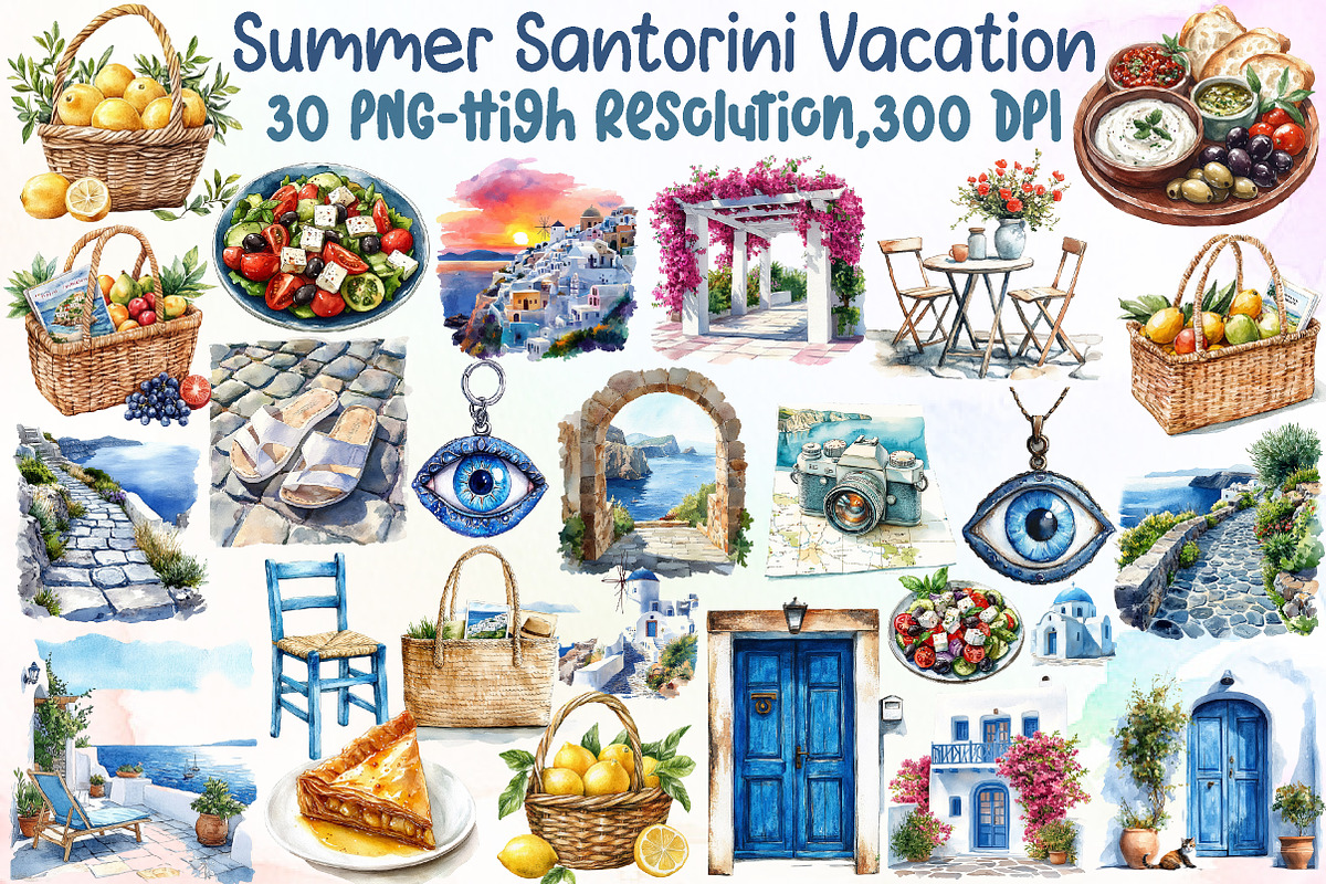 Summer Santorini Vacation Clipart, an Illustration by Sublimation Artist (Photo 1 of 6)