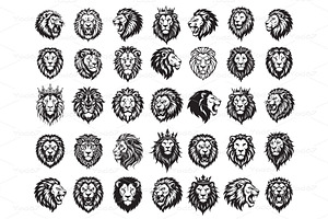 Vector of lion head bundle., an Animal Illustration by yod67
