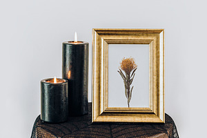 Golden frame mockup by black candles, a Print Template by rawpixel
