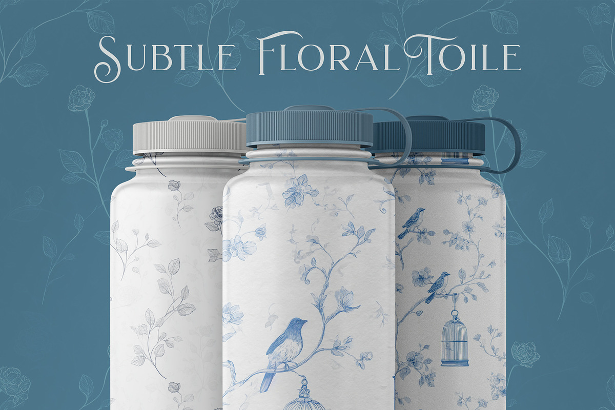 Floral Blue Toile Seamless Patterns, a Pattern Graphic by Olya Creative (Photo 5 of 18)