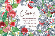 Cherry Graphic & Watercolor clipart, a Food Illustration by Ann Astro (Thumbnail 1 of 5)