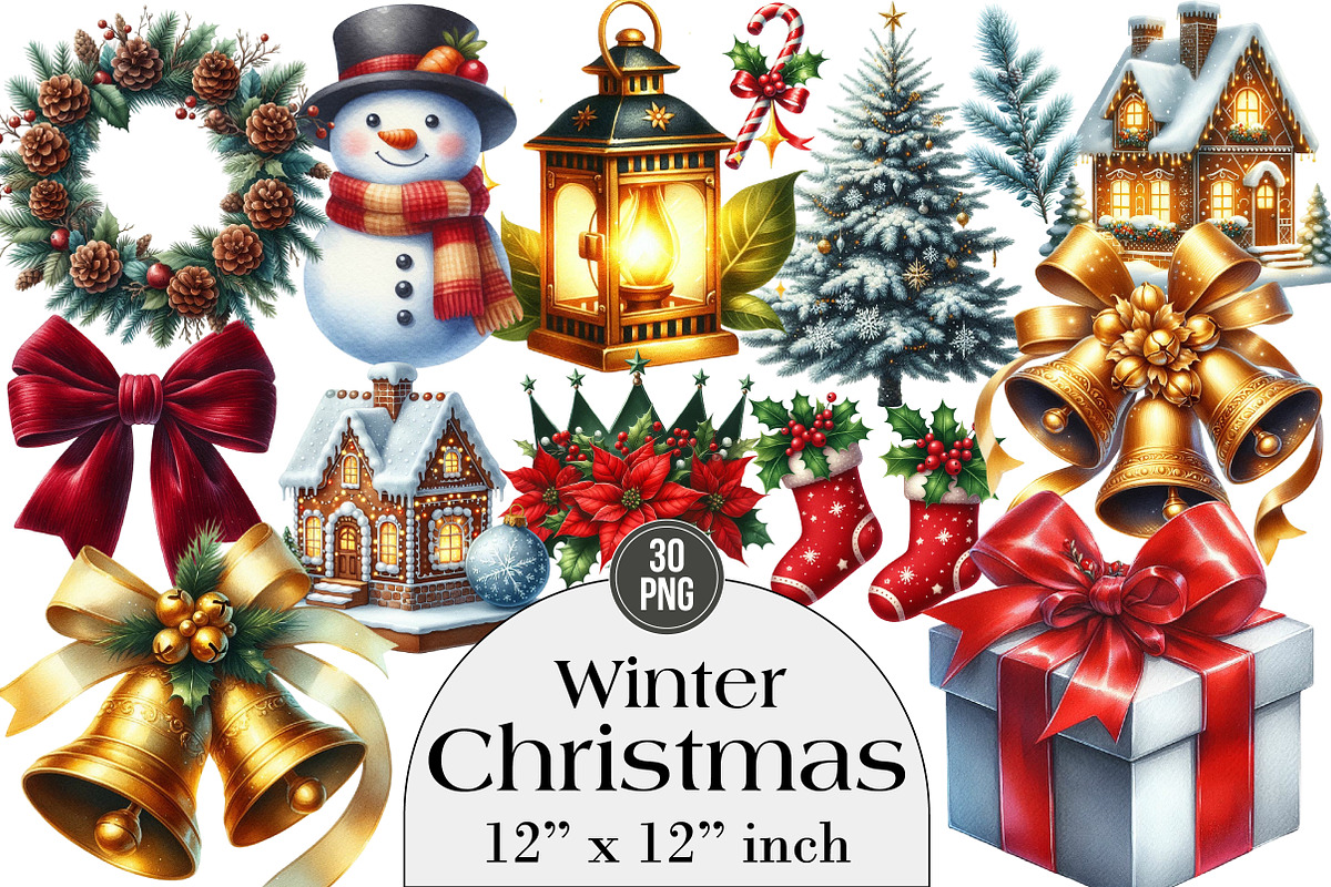 Winter Christmas Sublimation Clipart, an Illustration by DreamArtGraphic (Photo 1 of 4)
