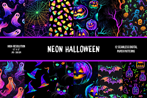 Neon Halloween Digital Paper