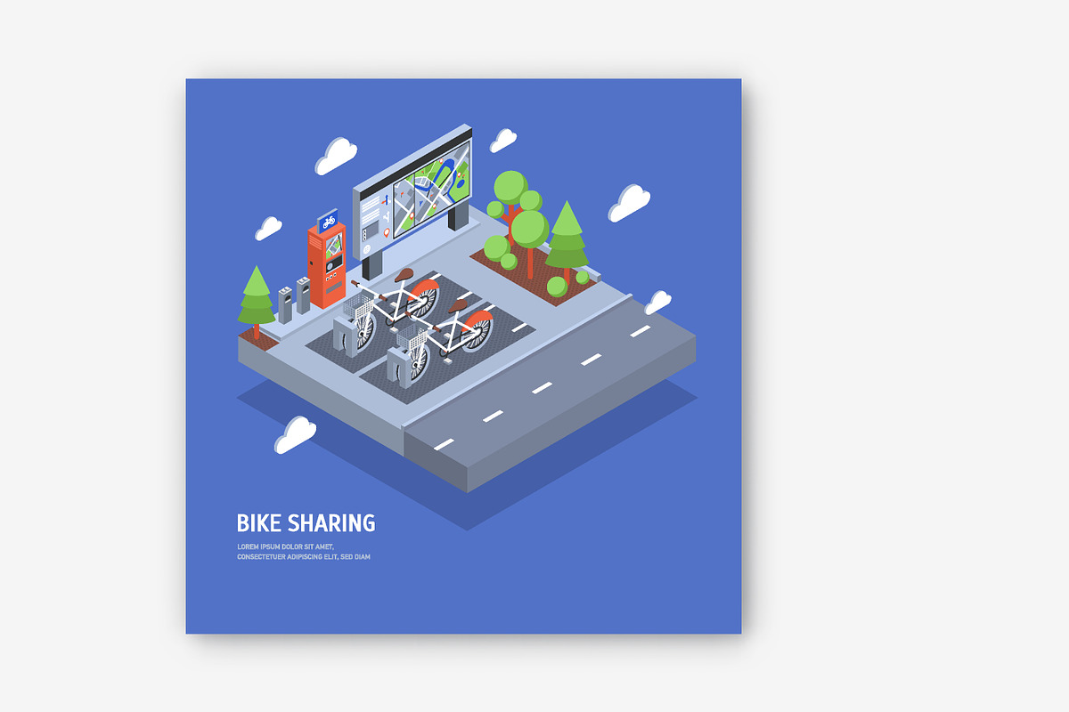 Bike sharing illustration and banner, a Transportation Illustration by Good Studio (Photo 3 of 3)