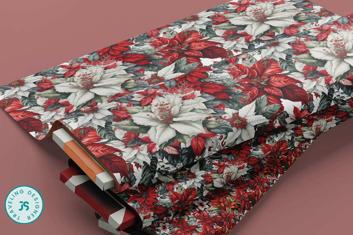 Poinsettia Christmas Seamless Paper, a Pattern Graphic by Traveling Designer (Photo 3 of 5)