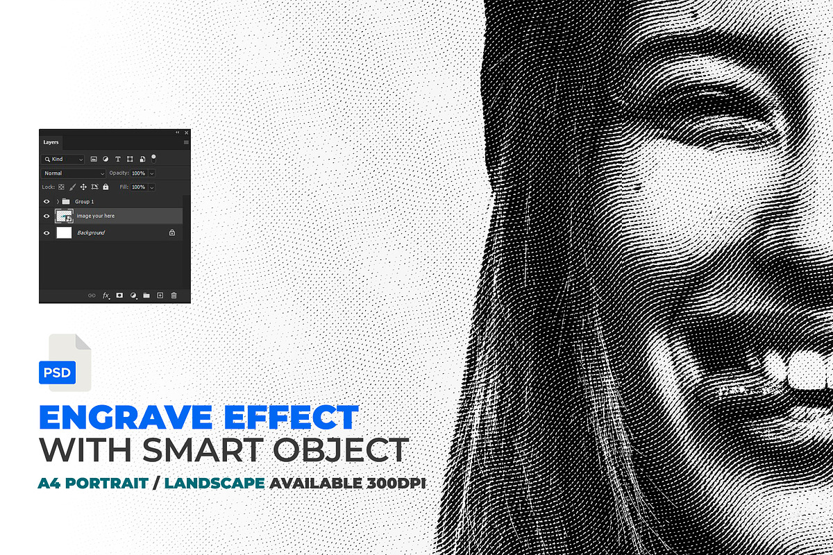 Engrave Effect Photoshop Template, a Texture Graphic by bnrcreativelab (Photo 1 of 3)