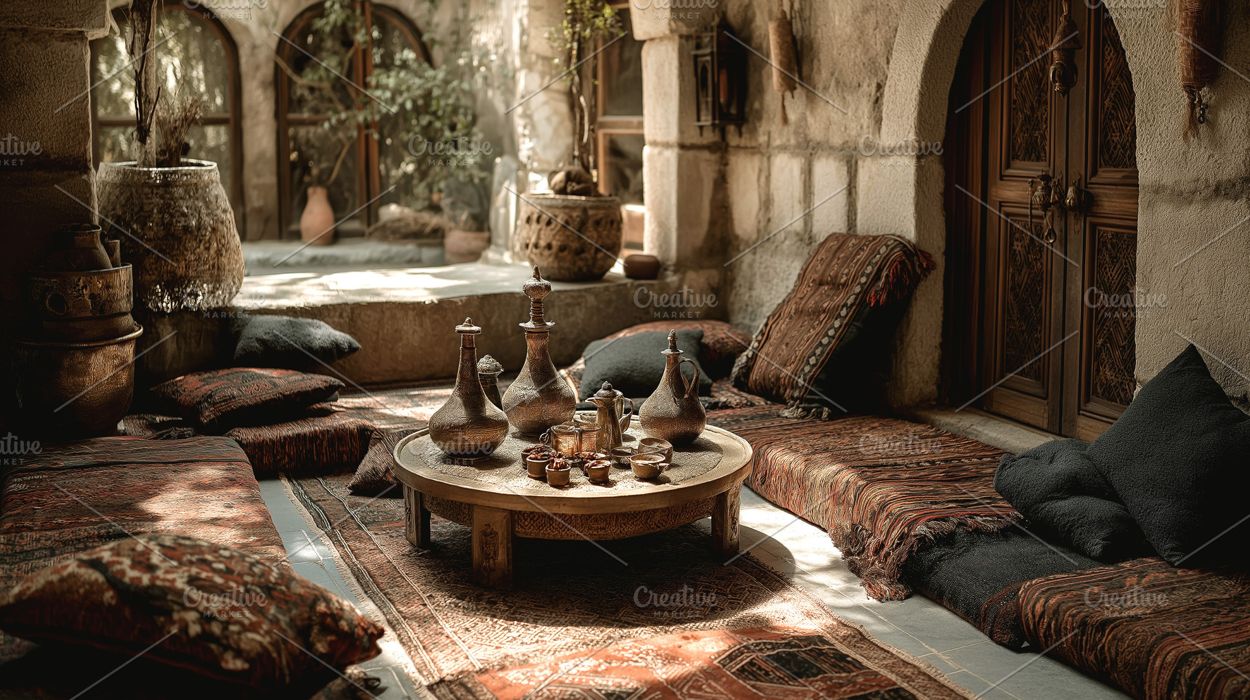 Rustic Mediterranean Courtyard, an Architecture Photo by Ocean Digital Art