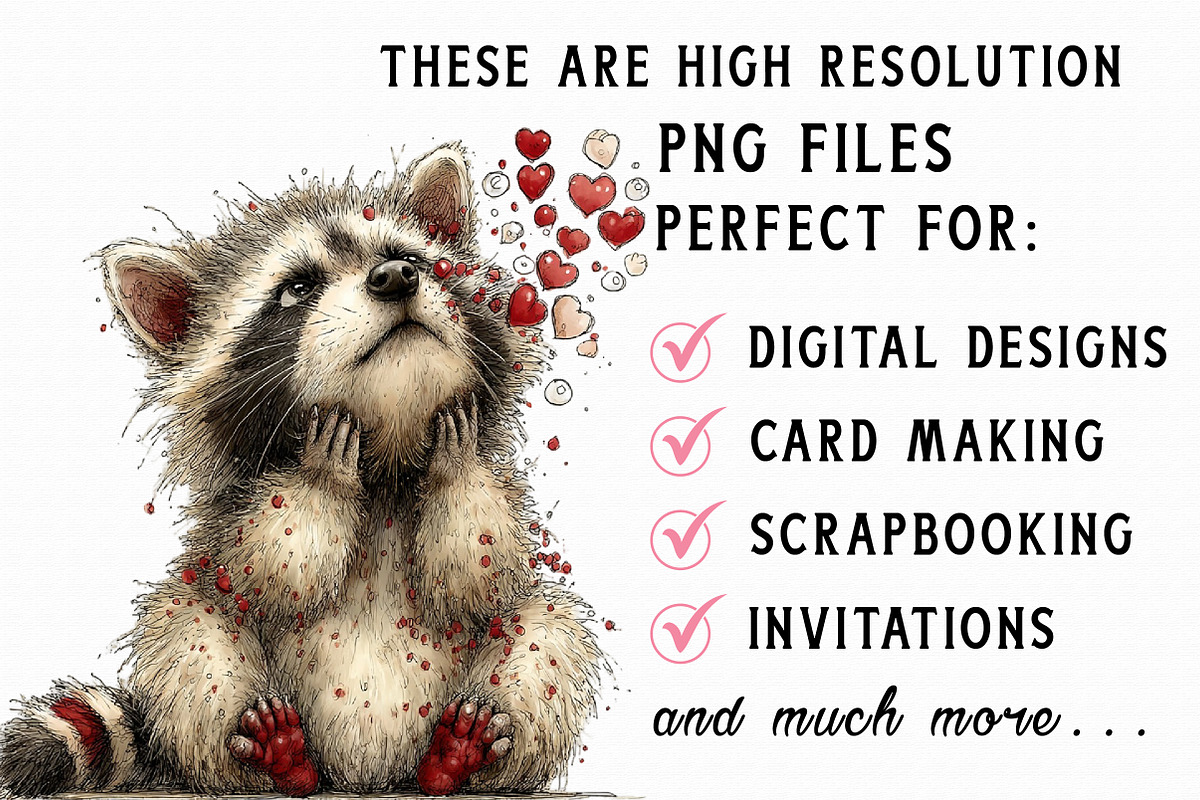 Valentine's Whimsical Raccoon Clipar, an Illustration by Libby Wishes (Photo 7 of 7)