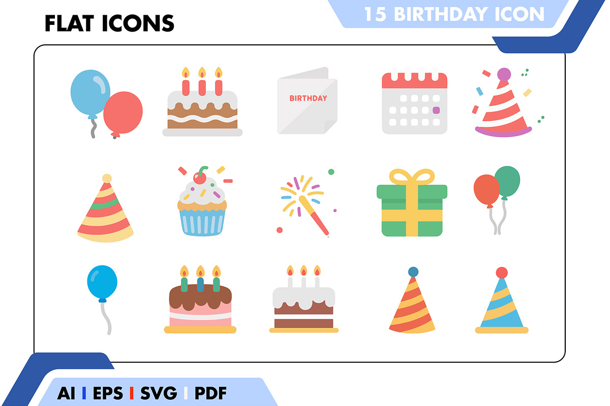 15 Birthday Vector Icons Set, an Outline Icon by Fontmine Studio (Photo 1 of 3)