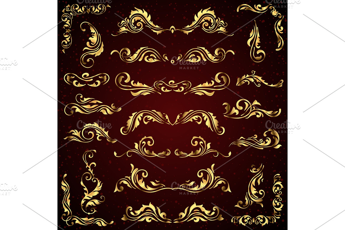 Vector set of calligraphic elements for design and page decoration in gold, a Decorative Illustration by the8monkey