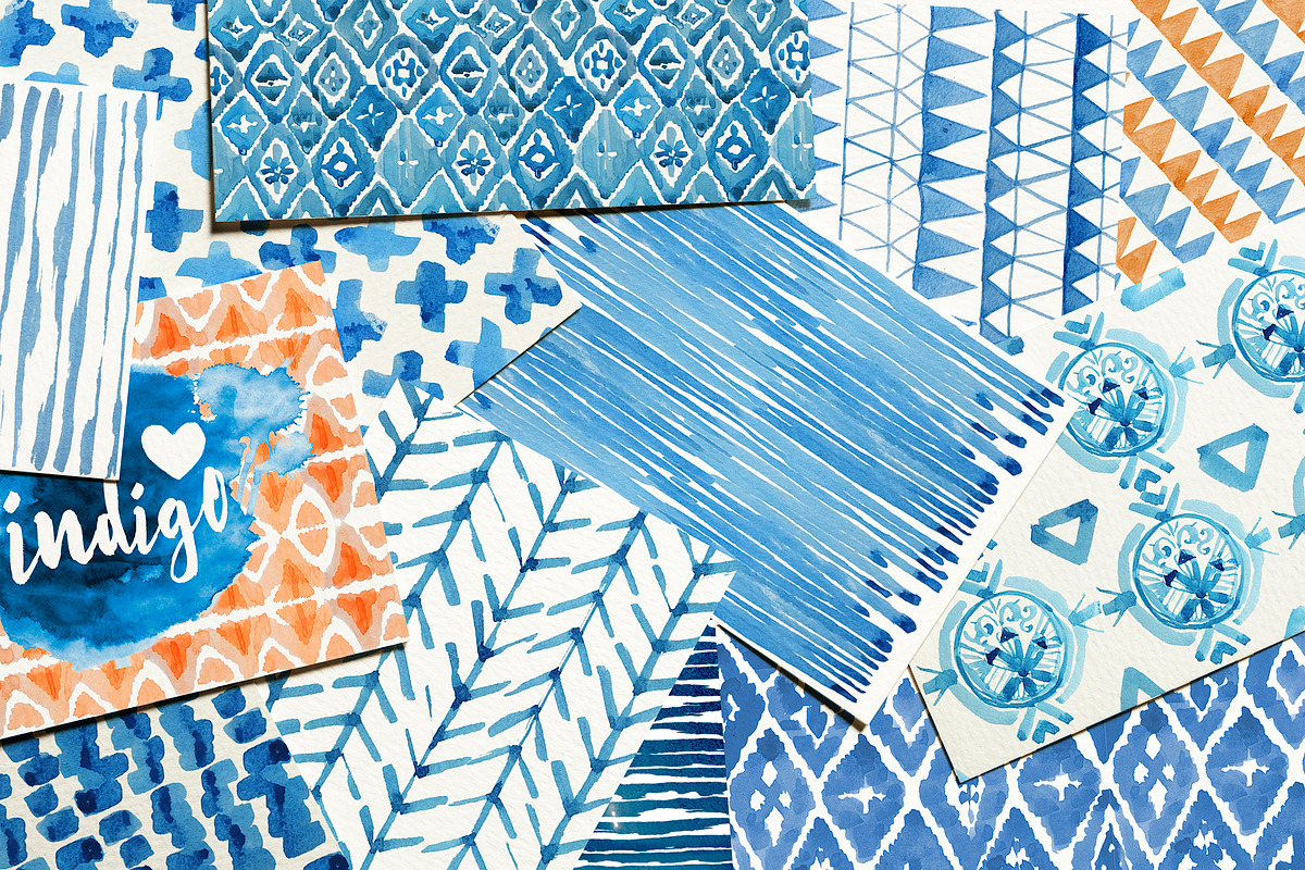 Indigo watercolour patterns pack, a Pattern Graphic by Nicetoseeya