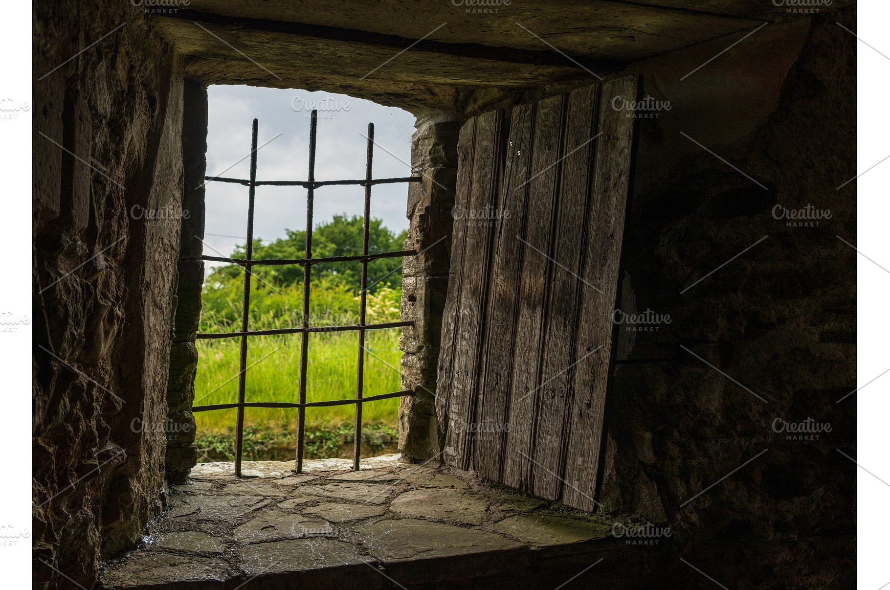 Detail of framing around a barred, an Architecture Photo by Backyard Stock