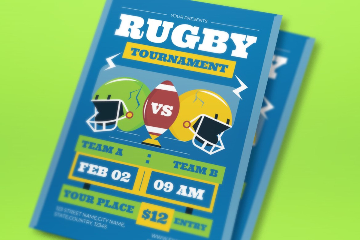 Retro Rugby Tournament Flyer Set, a Flyer Template by graphicook