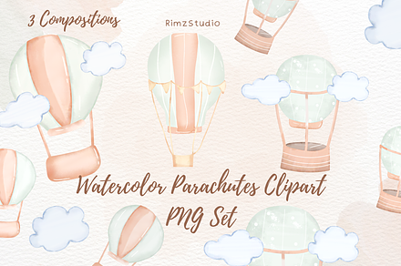 Whimsical Watercolor Parachute PNG
