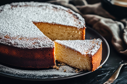 Freshly baked cake dusted with powde, a Photo by Iftikhar Alam