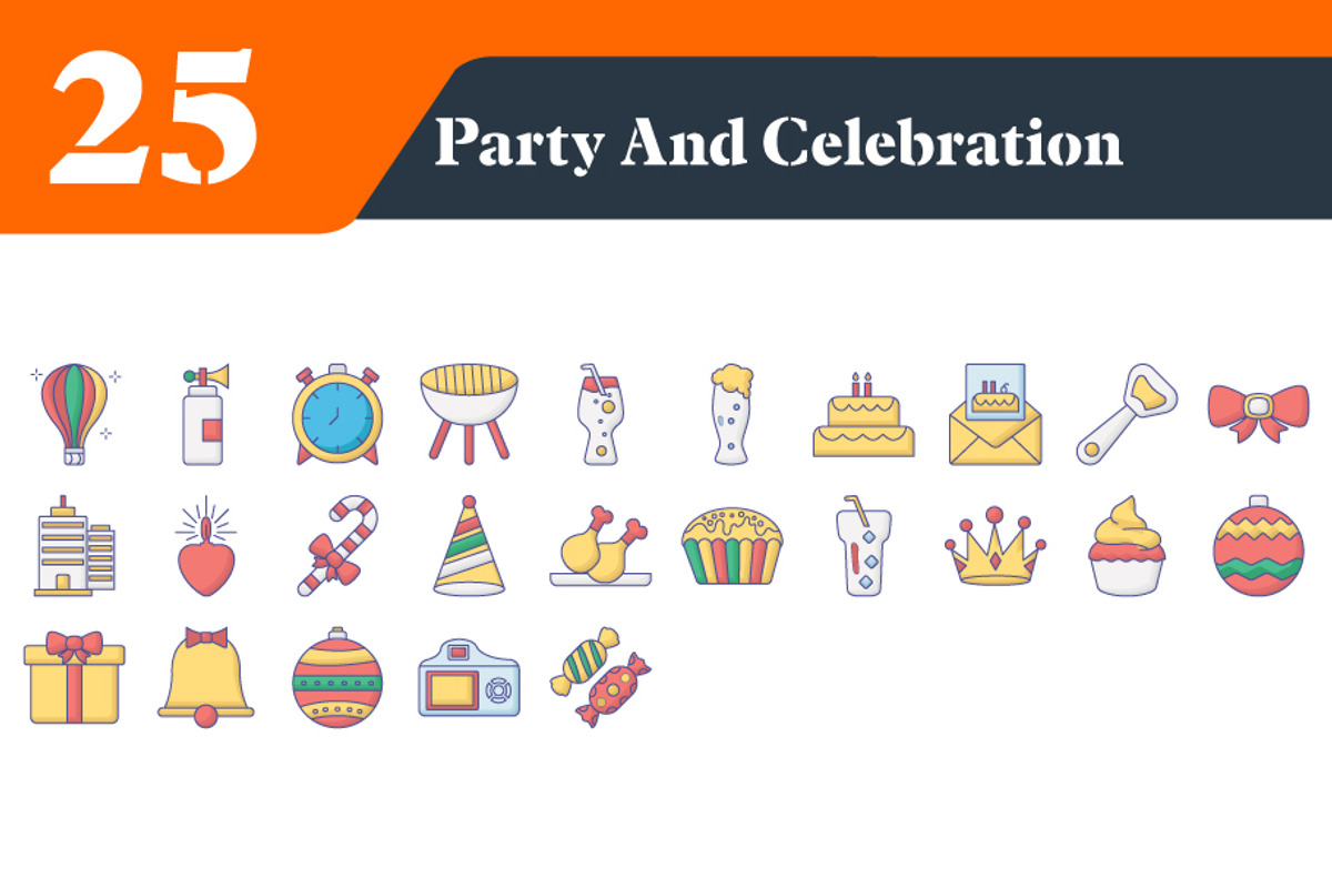 Party and Celebration Flat Icons, an Outline Icon by EllaMaiyaali (Photo 2 of 3)