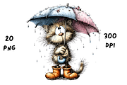 Whimsical Funny Rainy Cat Clipart, an Animal Illustration by GiraffeCreative (Thumbnail 17 of 20)