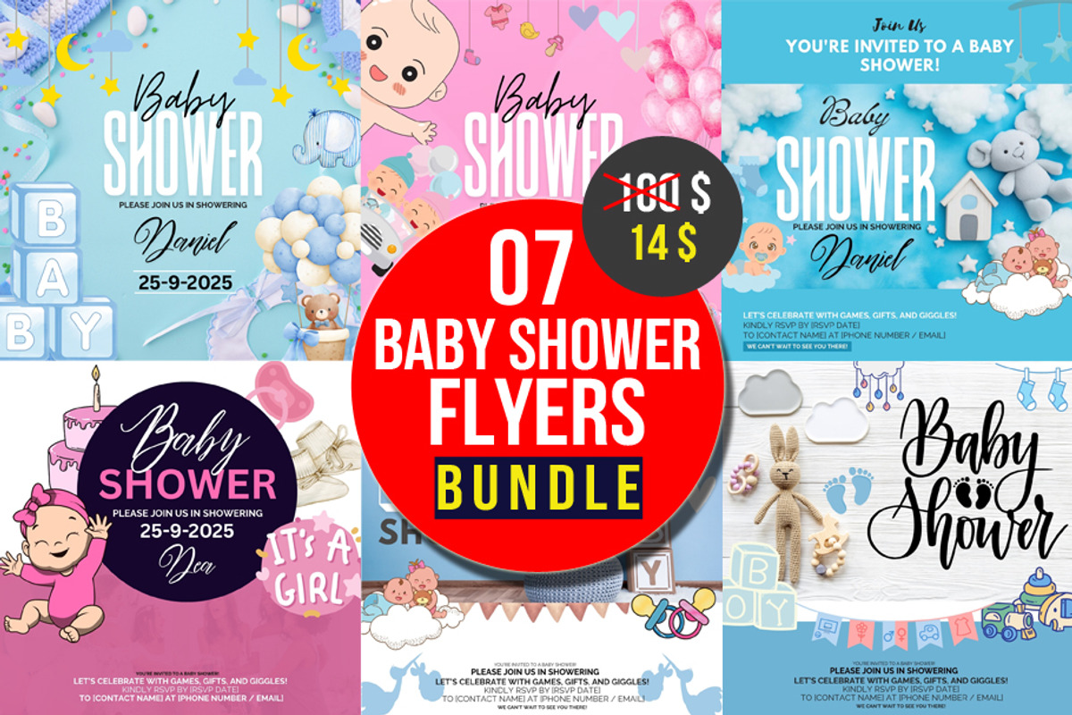 7 Baby Shower Flyer Bulndle | Canva, a Graphic by graphicforest (Photo 1 of 9)