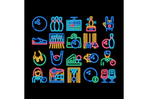 Bowling Game Tools neon glow icon, an Industrial Photo by pikepicture
