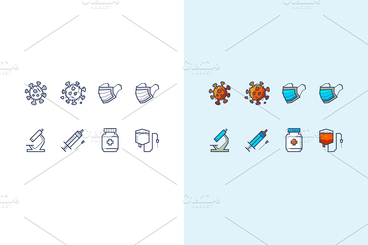 icons coronavirus and medical mask, an Outline Icon by fet