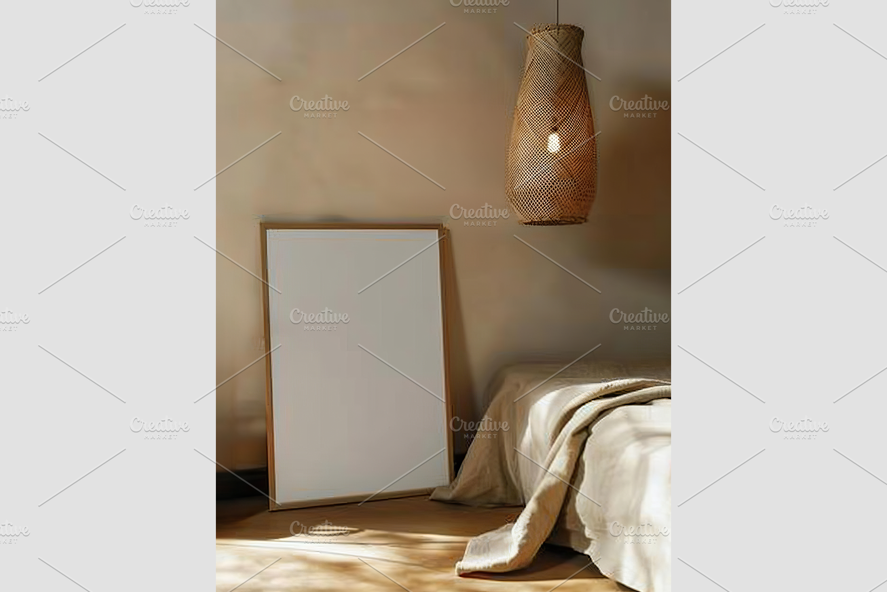 Mockup Frame Set in Beige Bedroom, an Architecture Photo by GFXCity