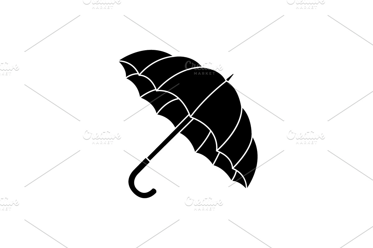 Solid black umbrella silhouette with, an Object Illustration by GraphiShop