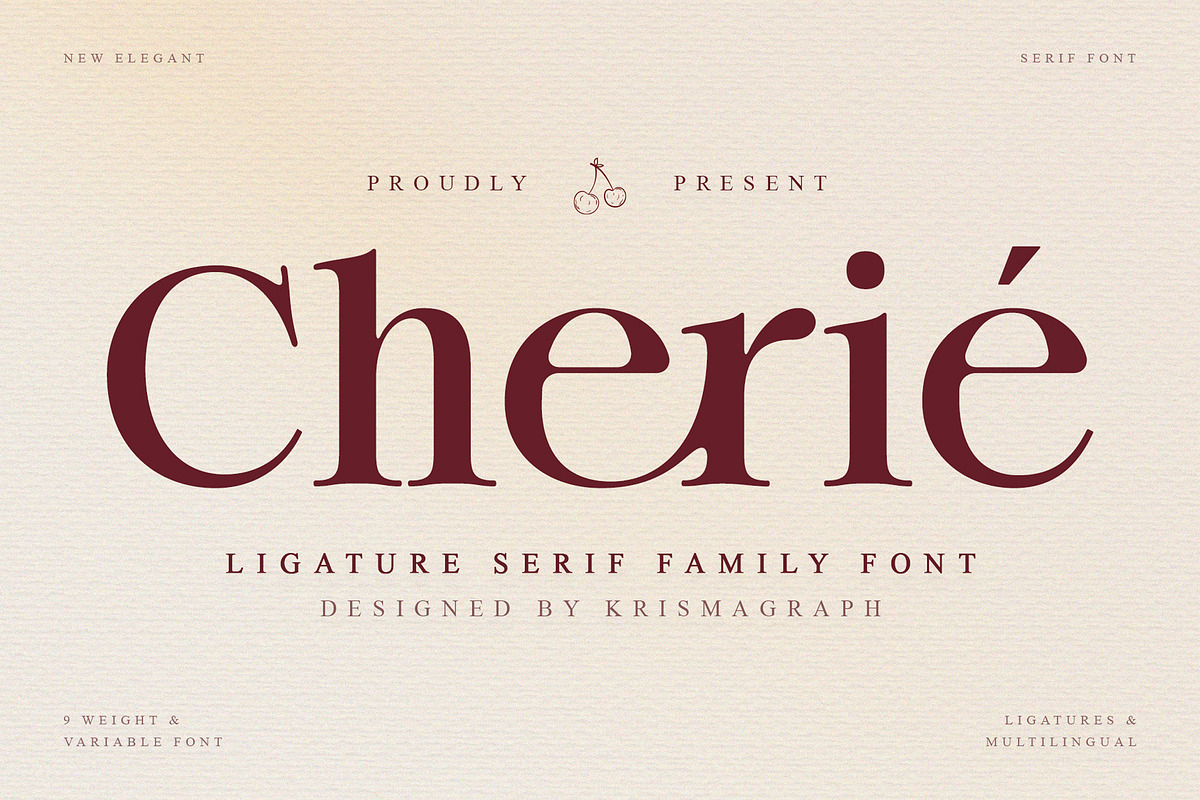 Chérié – Ligature Serif Family Font, a Serif Font by Krismagraph (Photo 1 of 15)
