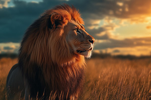 Side view lion portrait at sunset, an Animal Photo by MistyDay