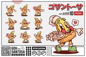 Pizza Cute Retro Cartoon, an Object Illustration by Gohsantosa