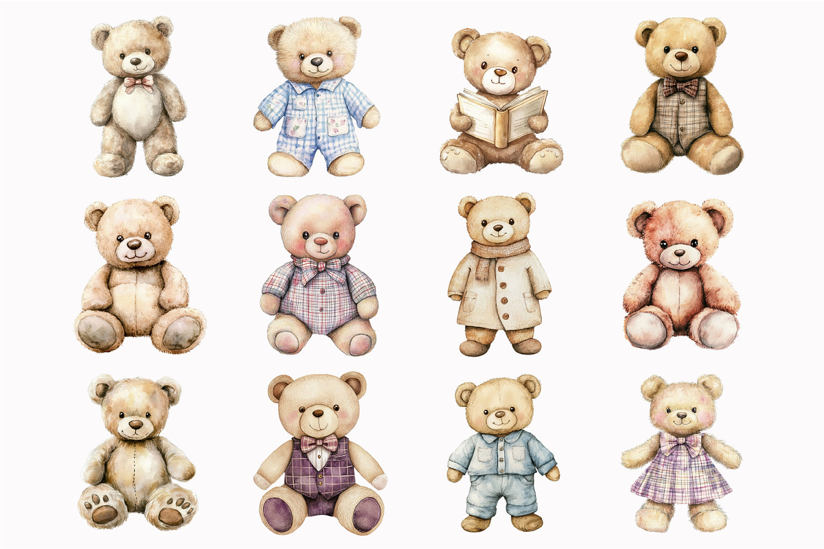 Watercolor Teddy Bear Clipart, an Illustration by Design Market (Photo 3 of 5)