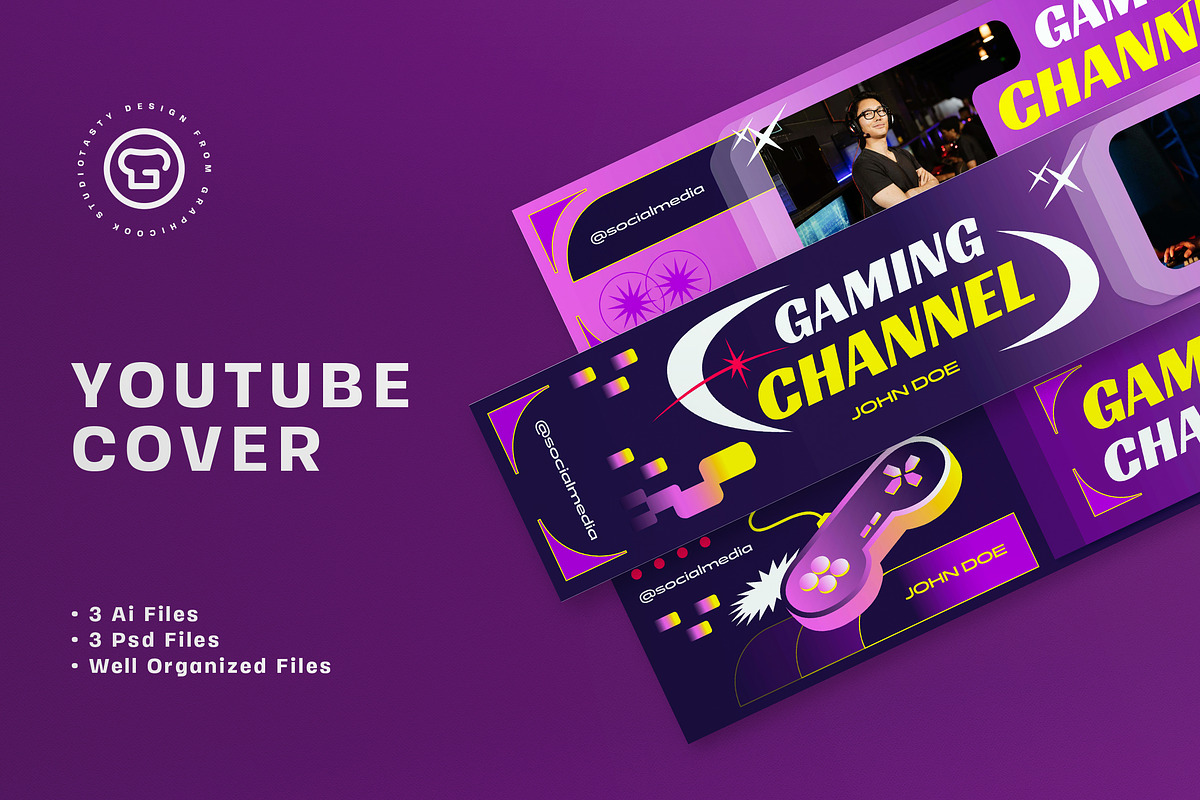 Purple Y2K Gaming YouTube Cover, a Social Media Template by graphicook (Photo 1 of 3)