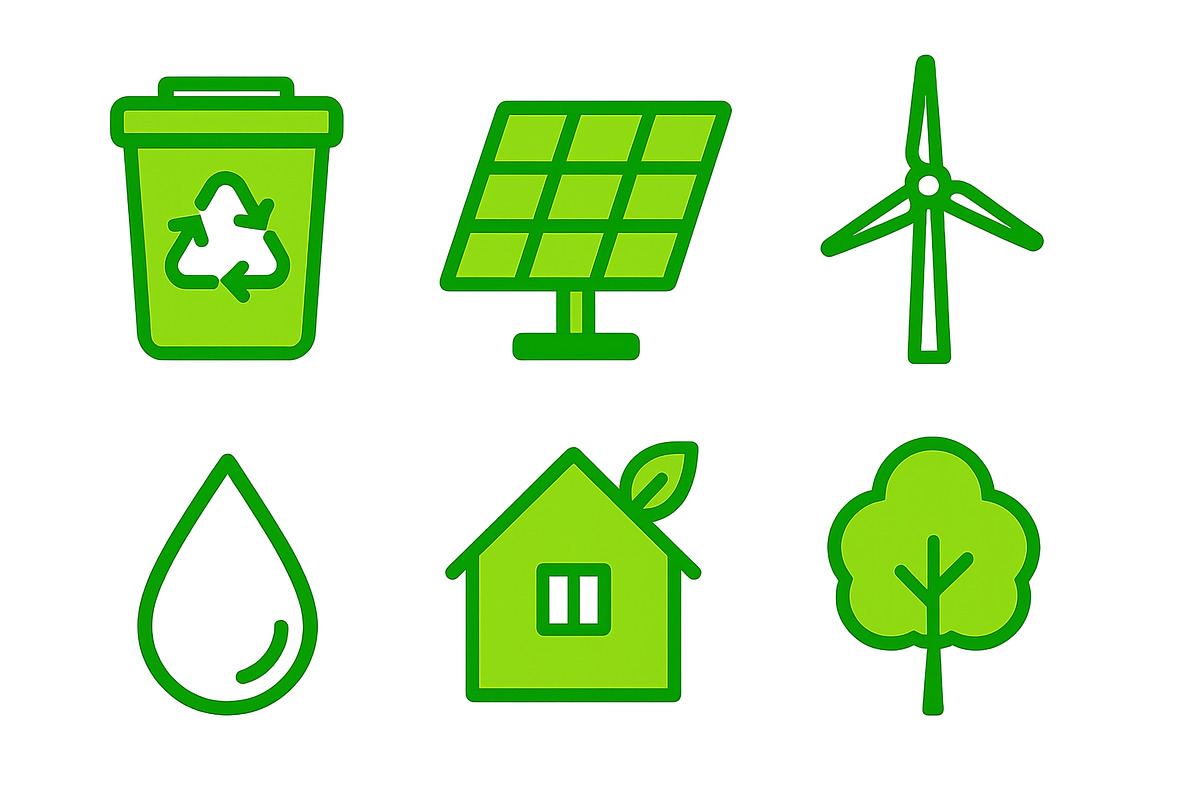 Eco icon sets featuring renewable en, an Illustration by Dvoevnore photos