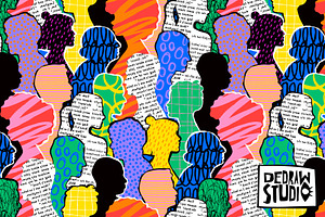 Colorful People Collage Pattern #2, a Pattern Graphic by Dedraw Studio