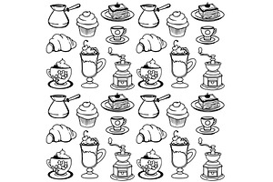 Vector Coffee Doodle Pattern