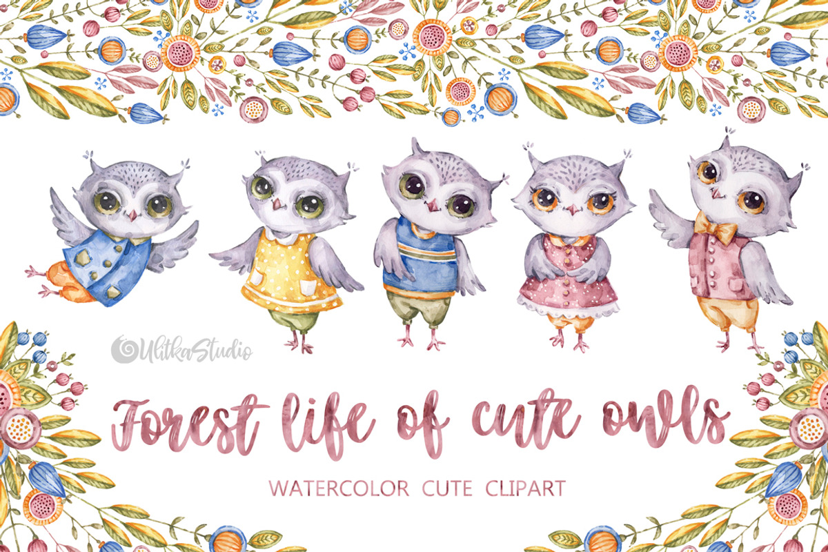 Owl clipart watercolor illustrations, an Animal Illustration by UlitkaStudio (Photo 7 of 8)
