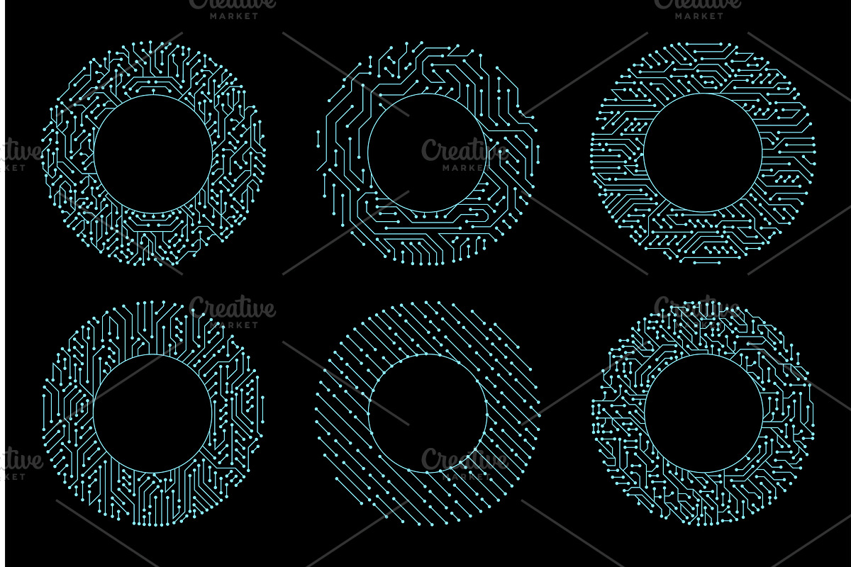 Circuit board circle frames, a Technology Illustration by Things for designers