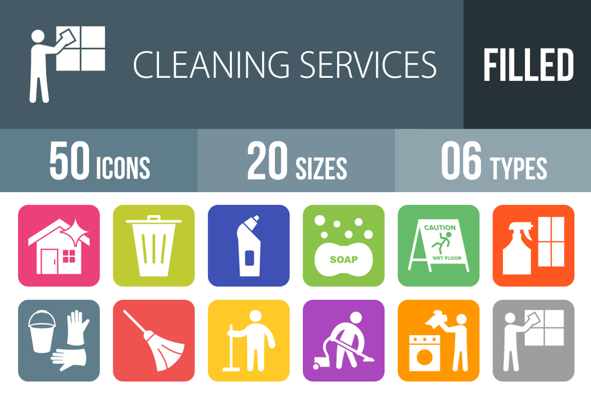 50 Cleaning Flat Round Corner Icons, an Icon by IconBunny