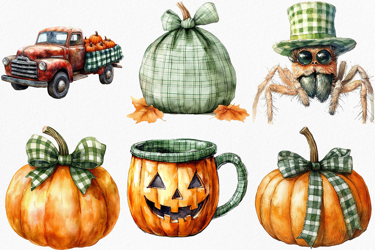 Watercolor Green Gingham Halloween, an Illustration by Canvas Craft (Photo 2 of 8)