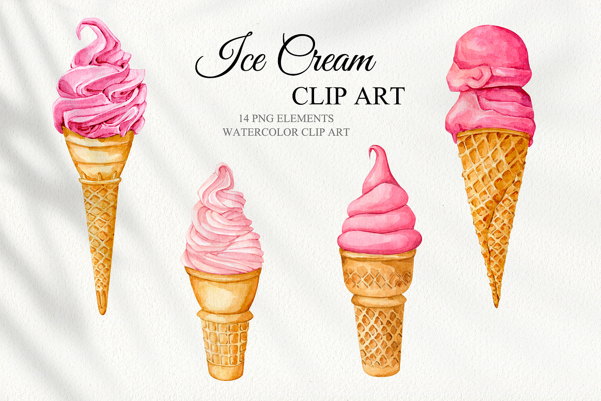 Watercolor Ice Cream set, a Food Illustration by CrystalinaShop (Photo 3 of 5)