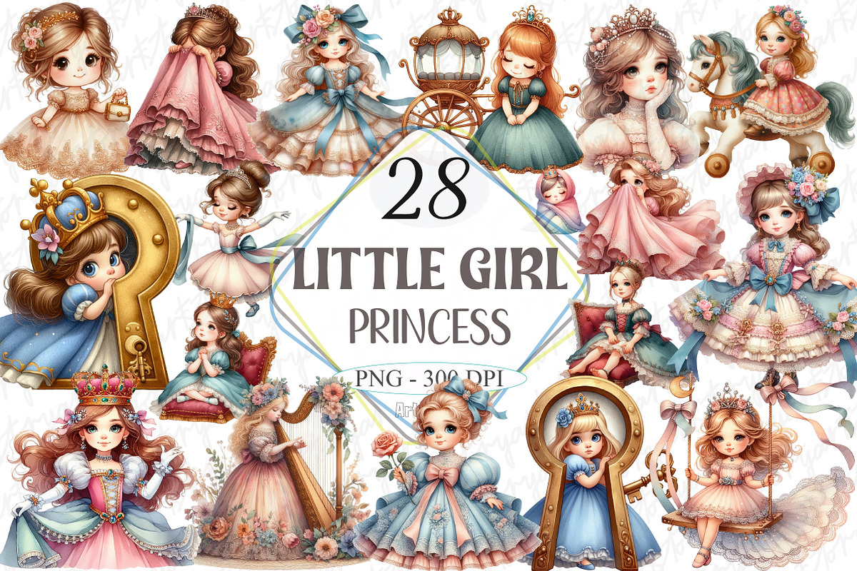 Little Girl Princess Watercolor Clip, a Graphic by designcity5 (Photo 1 of 5)