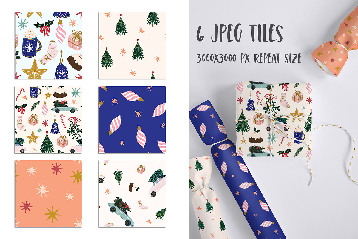 6 Hand drawn Christmas patterns, a Pattern Graphic by Katie Lisker (Photo 2 of 3)