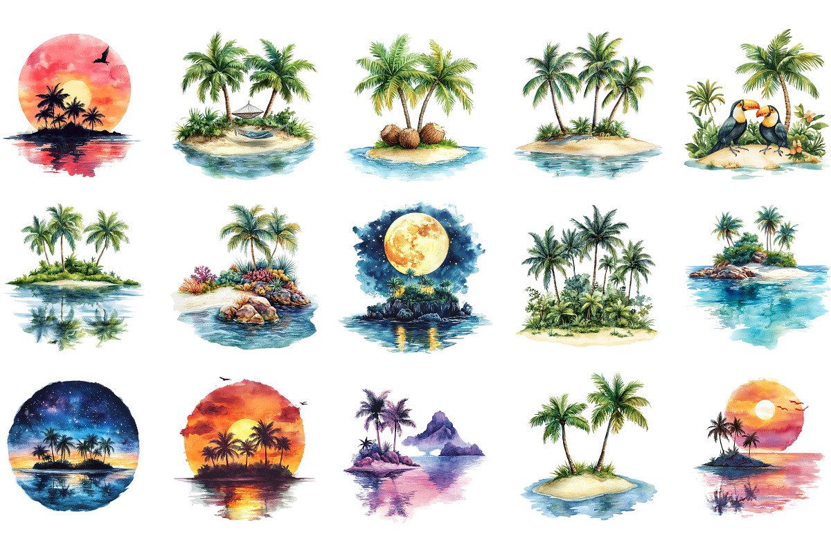 Paradise Island Clipart Bundle, an Illustration by Designking (Photo 3 of 5)