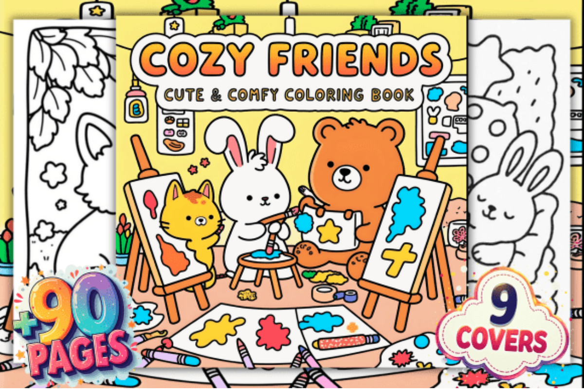 Cozy Friends Cute Coloring Pages, a Decorative Illustration by Akrinity Digital (Photo 1 of 4)