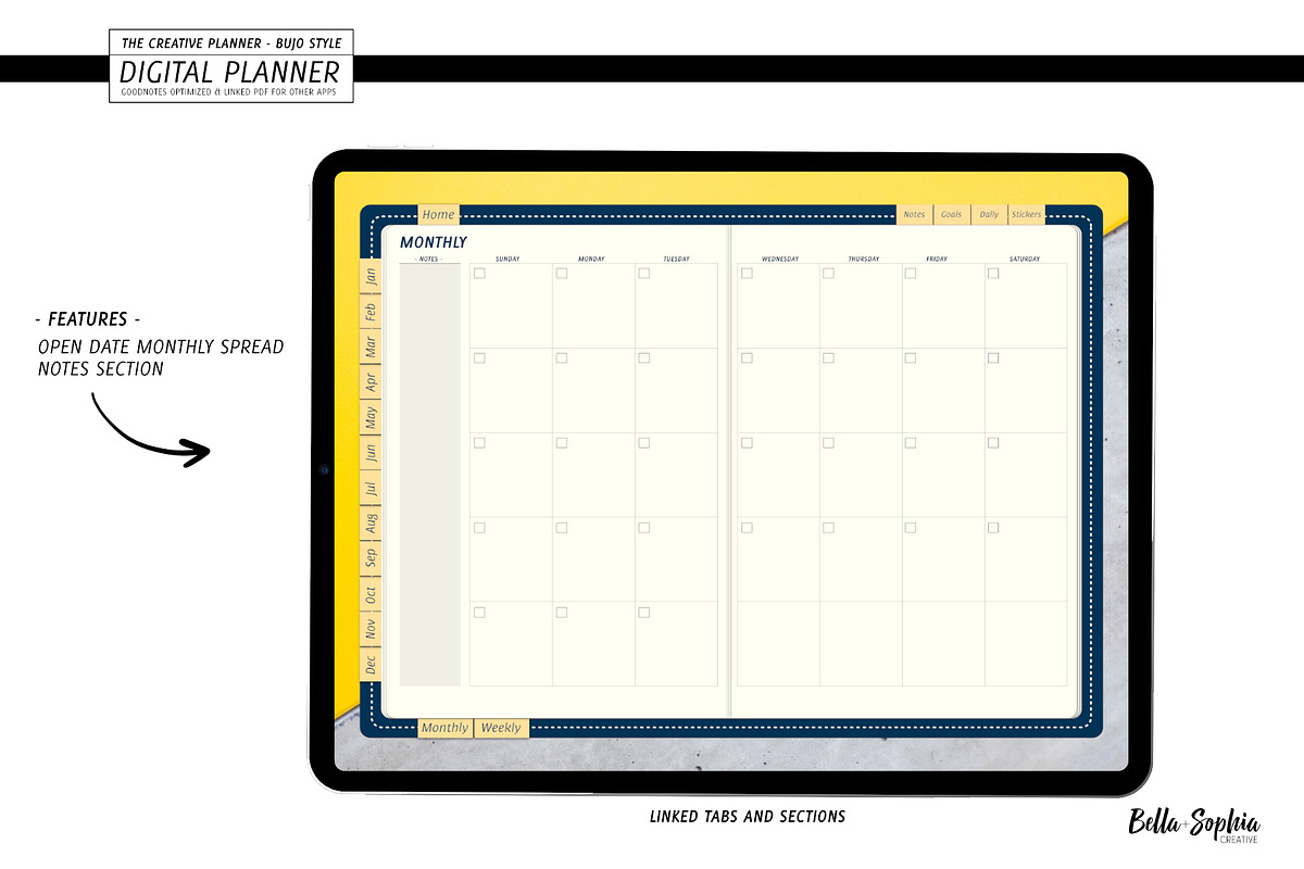 Navy Digital Planner for Goodnotes, a Stationery Template by Bella+Sophia Creative (Photo 2 of 6)