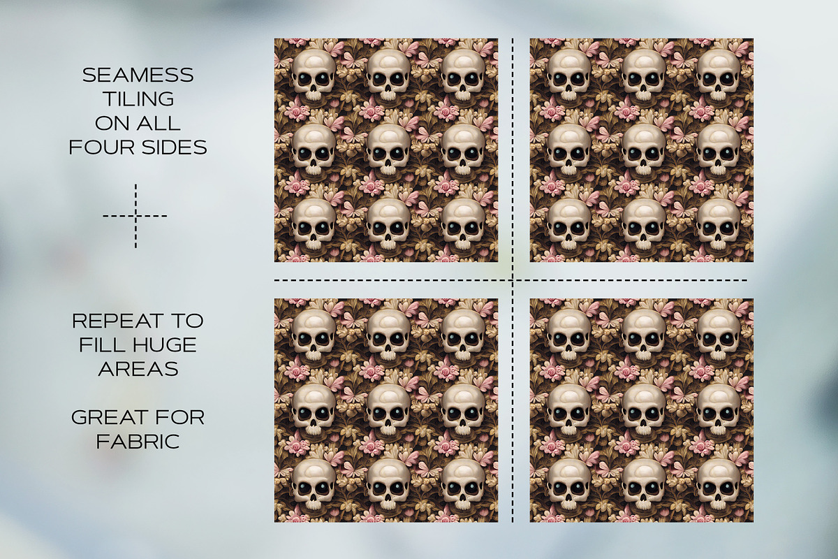 Cute Pink Flower Skull Pattern Set, a Pattern Graphic by Skritch Studio (Photo 5 of 5)