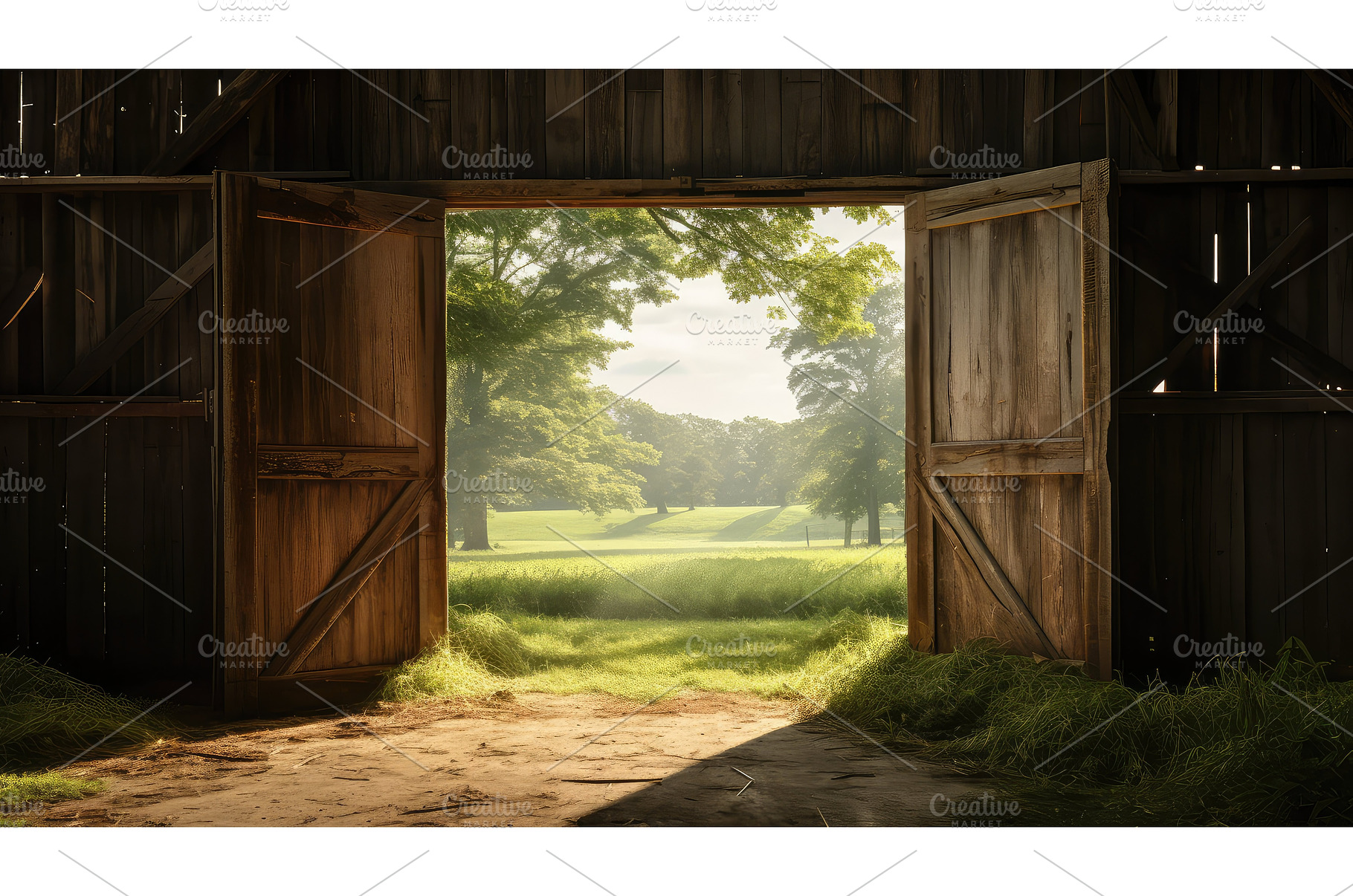 farmhouse barn doors open ai, an Architecture Photo by pikepicture