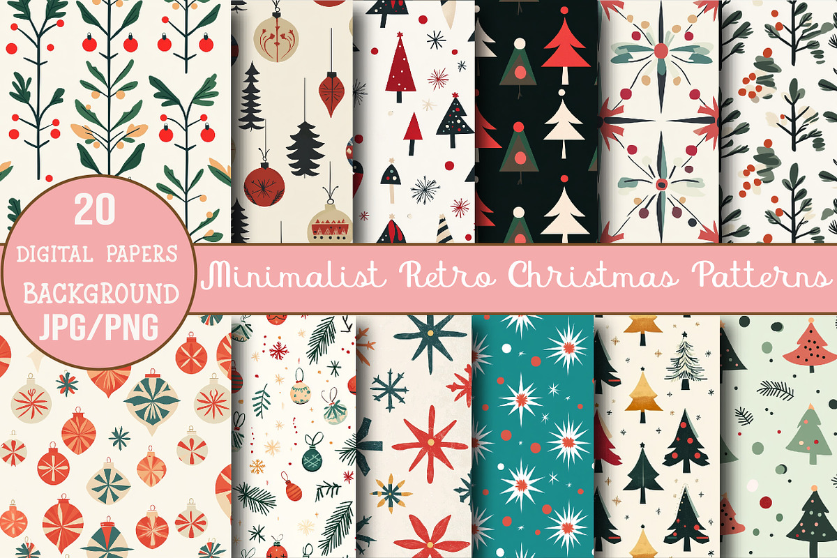 Minimalist Retro Christmas Patterns, a Pattern Graphic by DreamCafeArt (Photo 1 of 6)