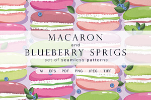 Macaron and blueberry sprigs