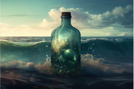 Ocean storm in bottle. Generate Ai, a Nature Photo by Ylivdesign